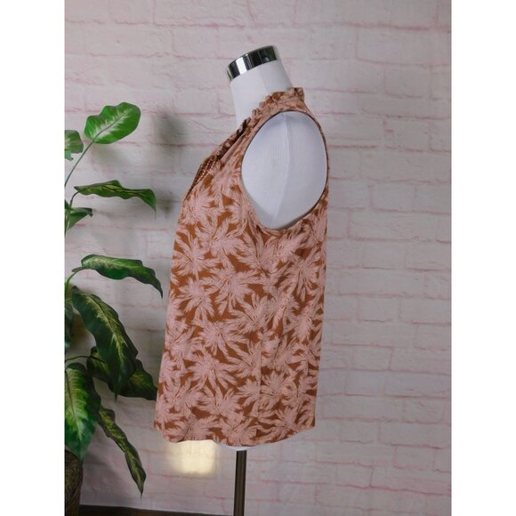 J Jill Petite Boho Sleeveless Tassel Top S Brown Pink Palm Print - Picture 5 of 11